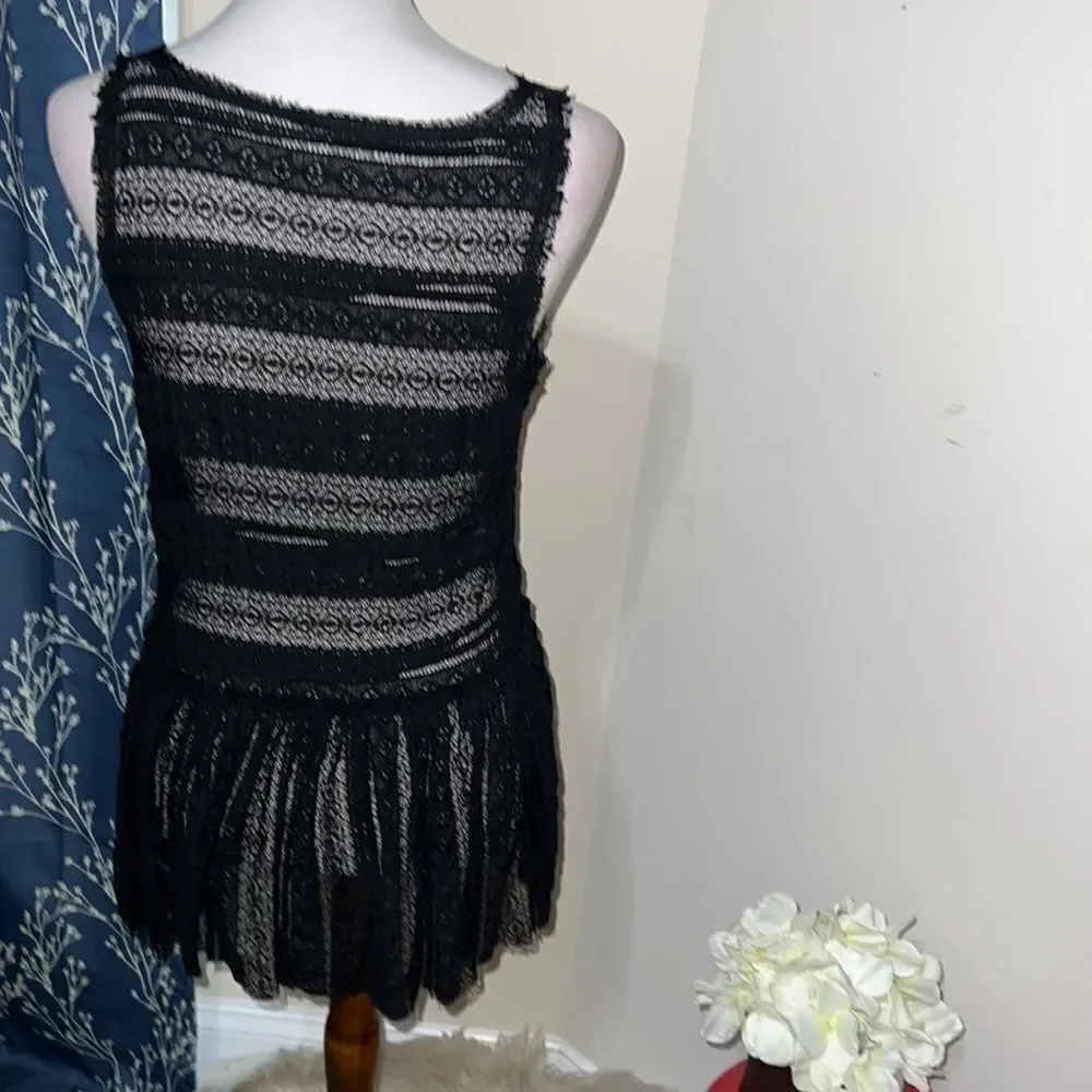 Free People Textured Pucker Up Lace Peplum Sleeveless Top Sheer Black sz s
